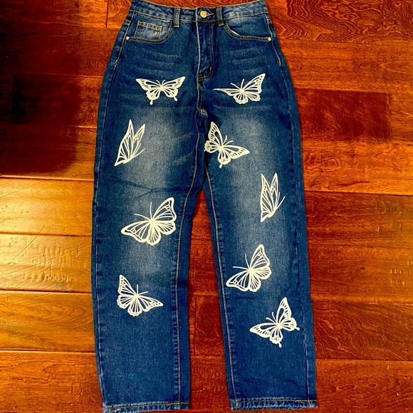 Butterfly Painted Pants Mnml Rare Butterfly Black Jeans Size 30